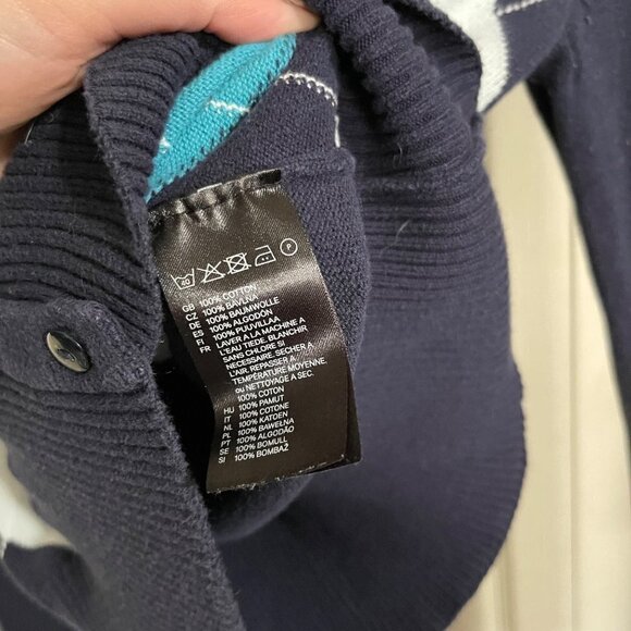 H&M Womens Blue Argyle Long Sleeve Ribbed Trim Academia Cardigan Sweater Small - Picture 2 of 5